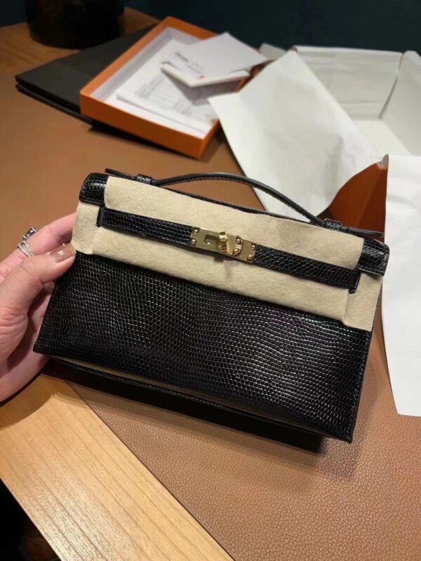 i1702700409_5263_0 Liu Factory Mini Kelly Pochette Lizard Leather CK89 Black Gold Hardware 22cm Full Handmade