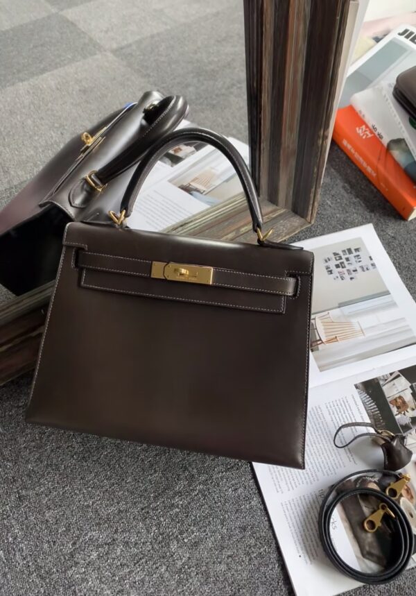 i1728802222_2882_0 Liu Factory Kelly Shiny Box Leather Ebony Color Gold Hardware 28cm Full Handmade