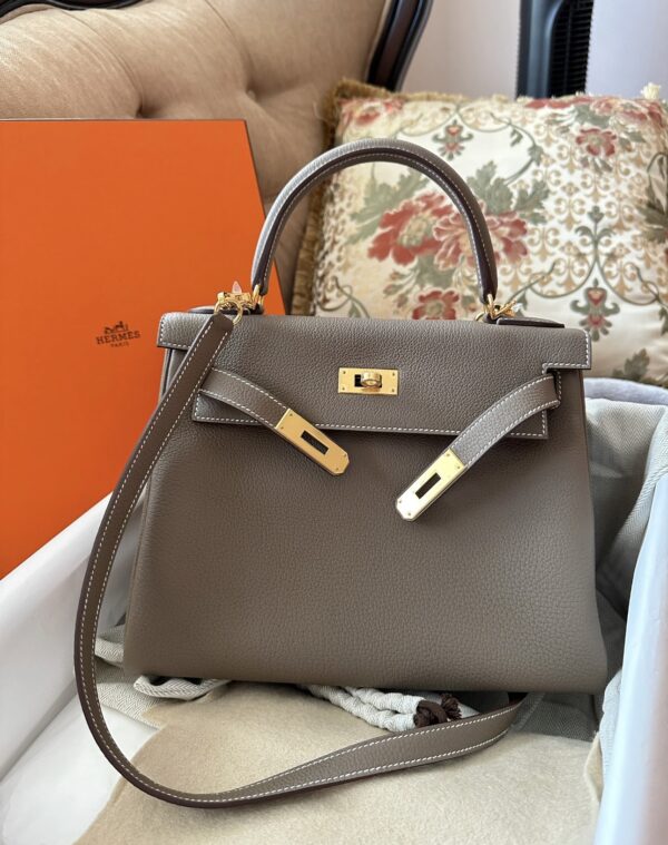 i1732778574_5393_0 Liu Factory Kelly Togo Leather CK18 Etoupe Grey Gold Hardware 25cm Full Handmade