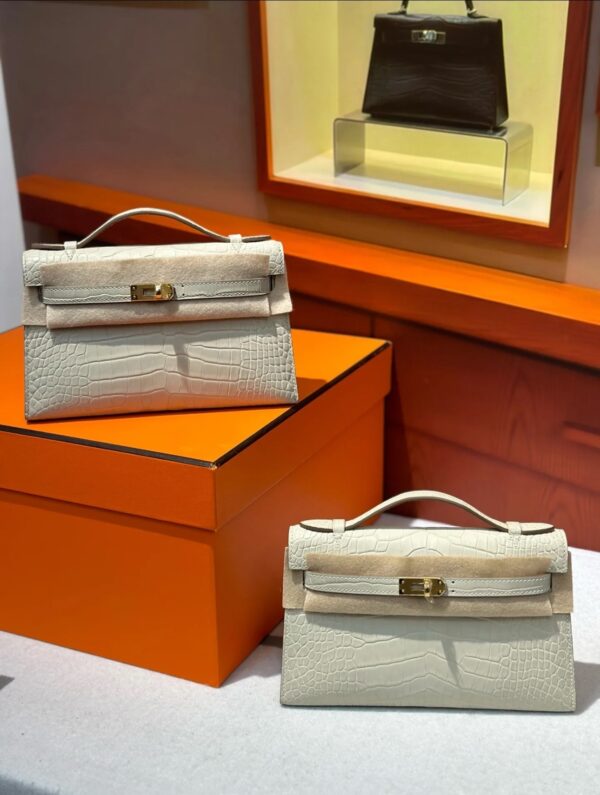 i1739343549546_3999_0_0 Liu Factory Mini Kelly Pochette Matte Alligator Crocodile Cream White Gold Hardware 22cm Full Handmade
