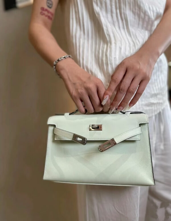 i1739771088113_7092_0_0 Liu Factory Kelly Pochette Swift Leather Light Green Silver Hardware 22cm Full Handmade
