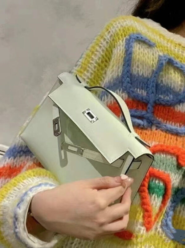 i1739771109162_8422_0_0 Liu Factory Kelly Pochette Swift Leather Light Green Silver Hardware 22cm Full Handmade