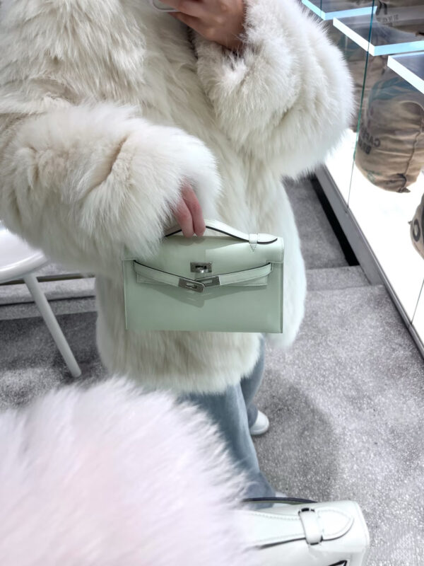i1739771120666_7796_0_0 Liu Factory Kelly Pochette Swift Leather Light Green Silver Hardware 22cm Full Handmade