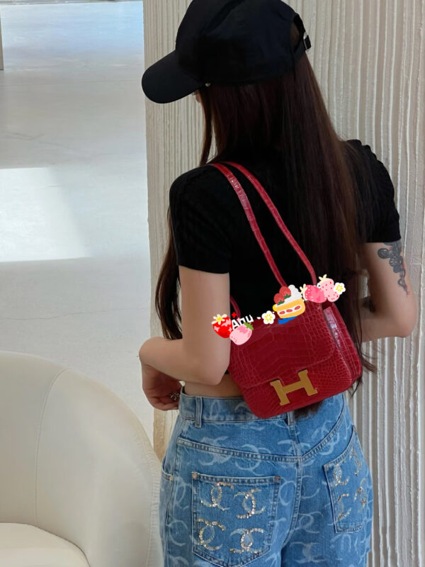 i1765077442539_7052_0_0 Liu Factory Constance Shiny Alligator Crocodile CK95 Ferrari Red Gold Hardware 18cm Full Handmade