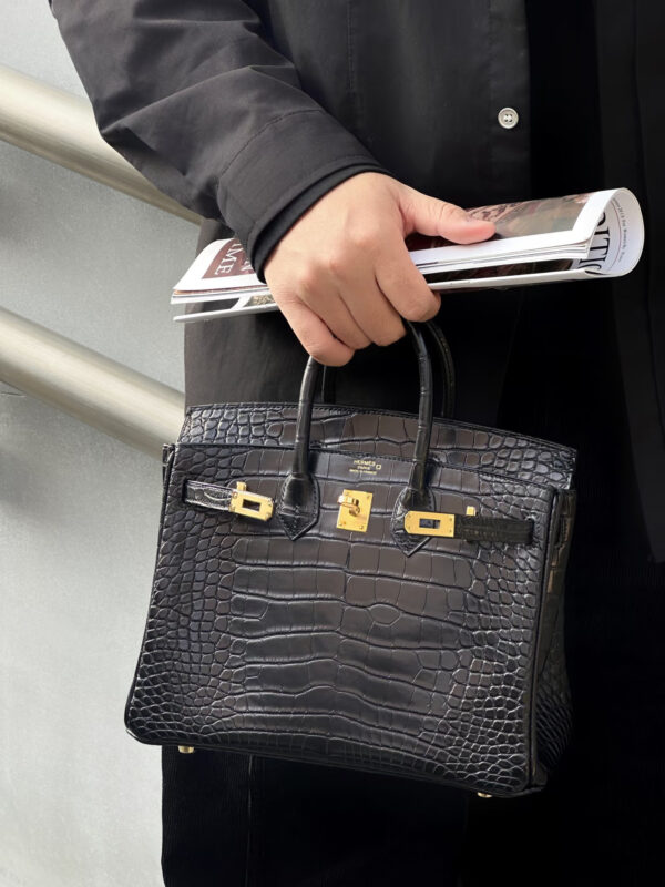 i1775360658526_1024_0_0 Liu Factory Birkin Matte Alligator Crocodile CK89 Black Gold Hardware 25cm Full Handmade