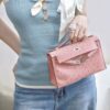 i1779858327262_932_0_0 Liu Factory Mini Kelly Pochette Ostrich Leather CK94 Cream Pink Silver Hardware 22cm Full Handmade