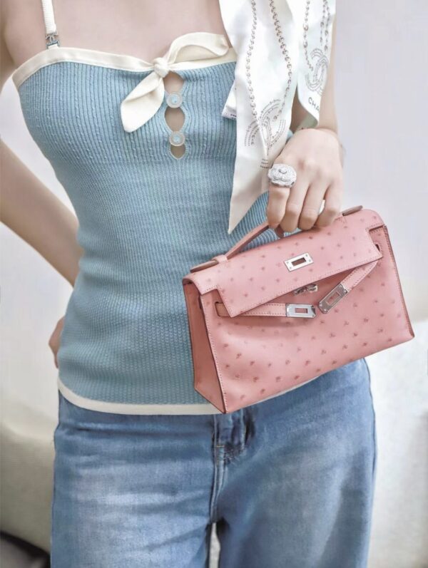 i1779858327262_932_0_0 Liu Factory Mini Kelly Pochette Ostrich Leather CK94 Cream Pink Silver Hardware 22cm Full Handmade