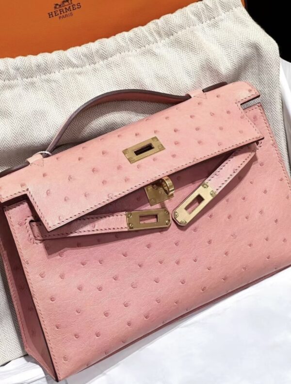 i1779858509890_4694_0_0 Liu Factory Mini Kelly Pochette Ostrich Leather CK94 Cream Pink Gold Hardware 22cm Full Handmade