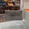 wsxc1746720667897_0 Liu Factory Mini Kelly Pochette Shiny Porosus Crocodile Medium Grey Silver Hardware 22cm Full Handmade