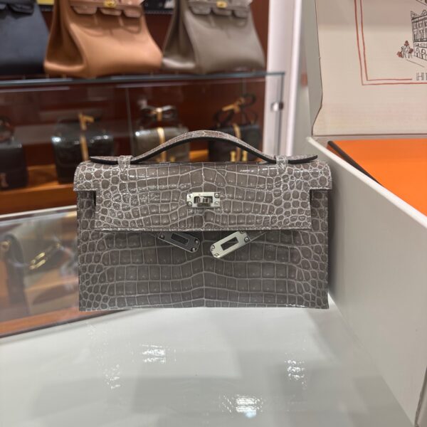 wsxc1746720667897_2 Liu Factory Mini Kelly Pochette Shiny Porosus Crocodile Medium Grey Silver Hardware 22cm Full Handmade