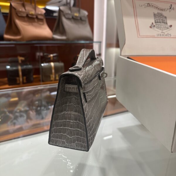 wsxc1746720667897_3 Liu Factory Mini Kelly Pochette Shiny Porosus Crocodile Medium Grey Silver Hardware 22cm Full Handmade