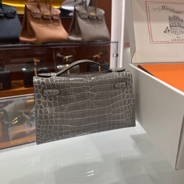 wsxc1746720667897_4 Liu Factory Mini Kelly Pochette Shiny Porosus Crocodile Medium Grey Silver Hardware 22cm Full Handmade