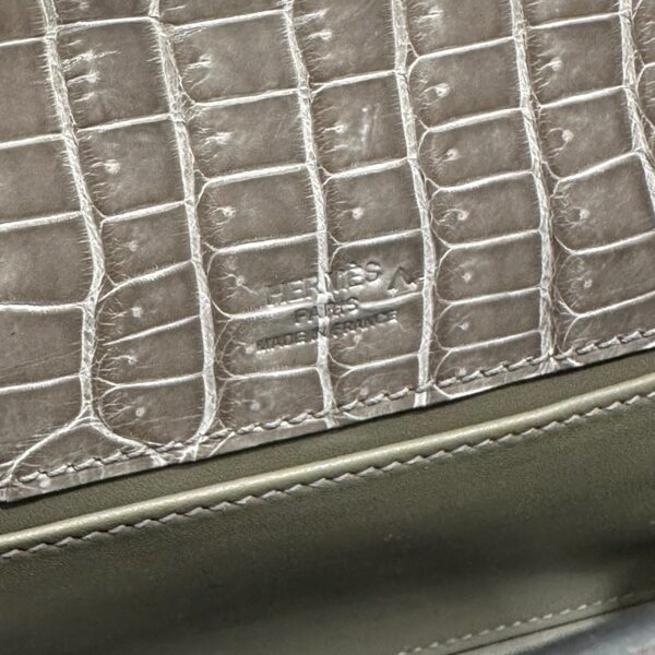 wsxc1746720667897_6 Liu Factory Mini Kelly Pochette Shiny Porosus Crocodile Medium Grey Silver Hardware 22cm Full Handmade