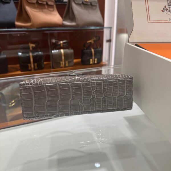wsxc1746720667897_8 Liu Factory Mini Kelly Pochette Shiny Porosus Crocodile Medium Grey Silver Hardware 22cm Full Handmade