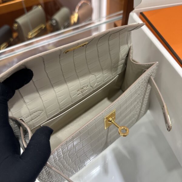 wsxc1746720983583_7 Liu Factory Mini Kelly Pochette Matte Alligator Crocodile Cream White Gold Hardware 22cm Full Handmade