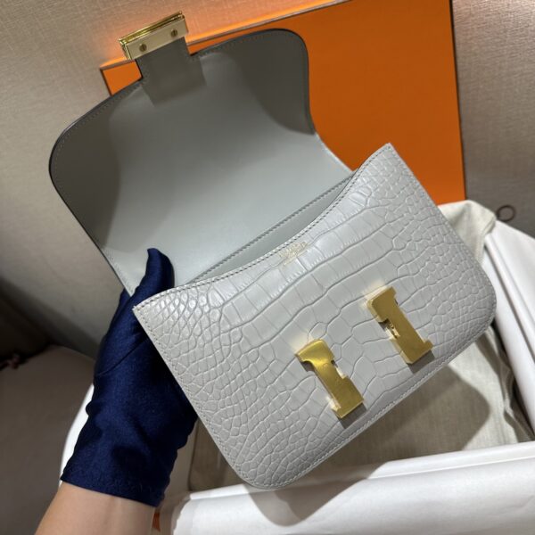 wsxc1763744088217_4 Liu Factory Factory Constance Matte Alligator Crocodile CK80 Pearl Grey Gold Hardware 18cm Full Handmade