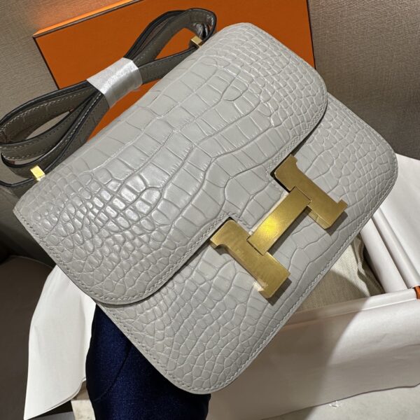 wsxc1763744088217_6 Liu Factory Factory Constance Matte Alligator Crocodile CK80 Pearl Grey Gold Hardware 18cm Full Handmade