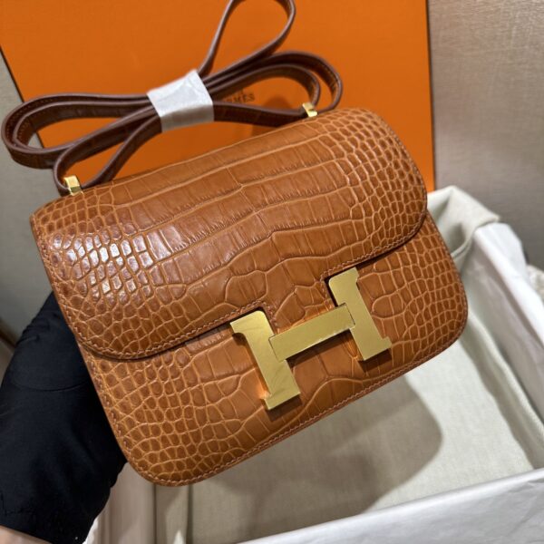 wsxc1763744177091_0-1 Liu Factory Factory Constance Matte Alligator Crocodile CK37 Golden Brown Gold Hardware 18cm Full Handmade