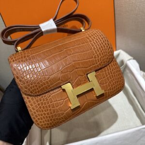 wsxc1763744177091_0 Liu Factory Factory Constance Matte Alligator Crocodile CK37 Golden Brown Gold Hardware 18cm Full Handmade