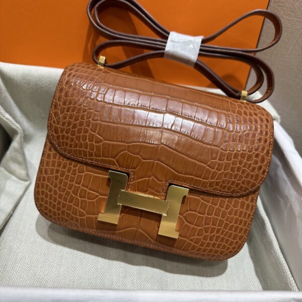 wsxc1763744177091_3 Liu Factory Factory Constance Matte Alligator Crocodile CK37 Golden Brown Gold Hardware 18cm Full Handmade