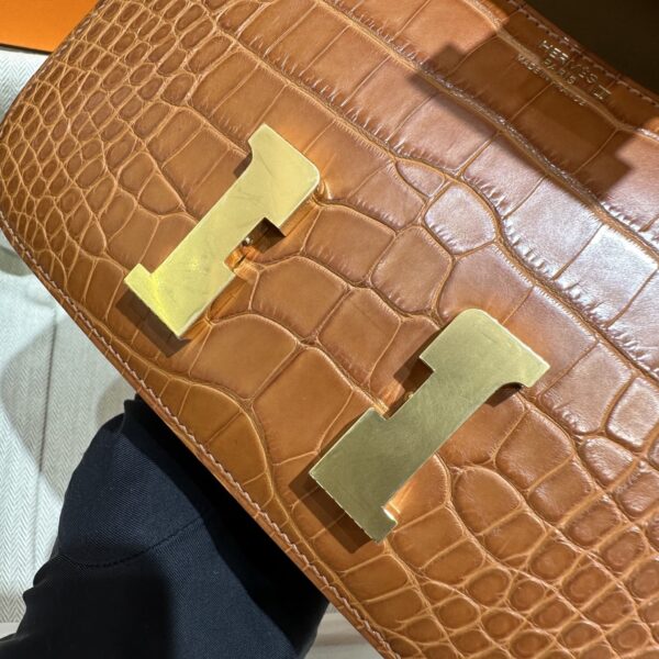 wsxc1763744177091_7 Liu Factory Factory Constance Matte Alligator Crocodile CK37 Golden Brown Gold Hardware 18cm Full Handmade