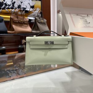 wsxc1774173150302_0 Liu Factory Kelly Pochette Swift Leather Light Green Silver Hardware 22cm Full Handmade