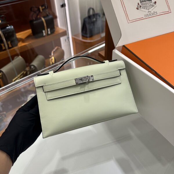 wsxc1774173150302_3 Liu Factory Kelly Pochette Swift Leather Light Green Silver Hardware 22cm Full Handmade