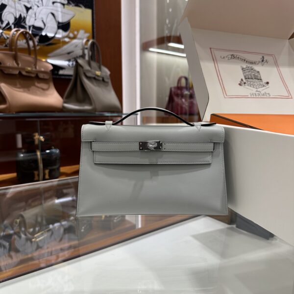 wsxc1774173204707_0 Liu Factory Kelly Pochette Swift Leather T0 Grayish Blue Silver Hardware 22cm Full Handmade