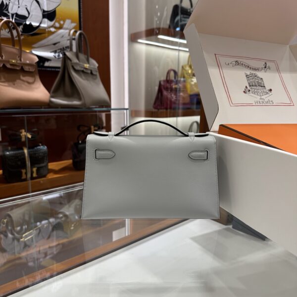 wsxc1774173204707_1 Liu Factory Kelly Pochette Swift Leather T0 Grayish Blue Silver Hardware 22cm Full Handmade