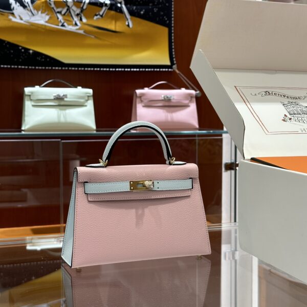 wsxc1774372268243_0 Liu Factory Mini Kelly Epsom Sakura Pink & Light Blue Gold Hardware 19cm Full Handmade