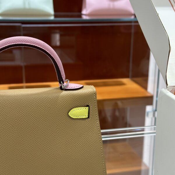 wsxc1774372274549_3 Liu Factory Mini Kelly Epsom Leather Brown & Pink & Yellow Silver Hardware 19cm Full Handmade