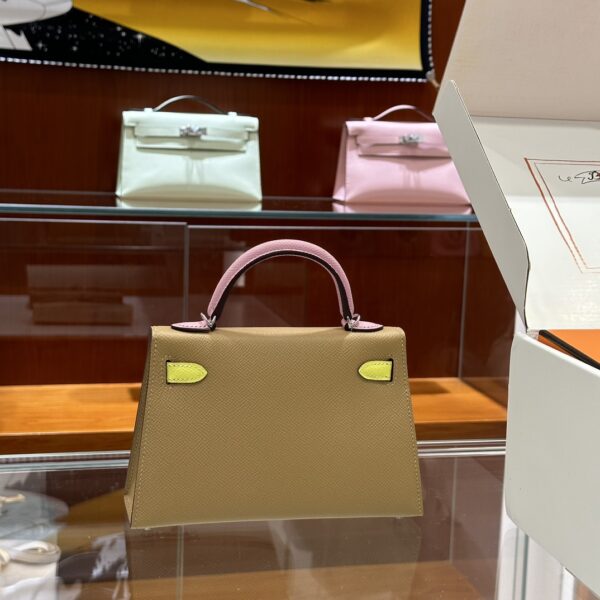 wsxc1774372274549_4 Liu Factory Mini Kelly Epsom Leather Brown & Pink & Yellow Silver Hardware 19cm Full Handmade