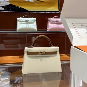 wsxc1774372304115_0 Liu Factory Mini Kelly Epsom Cream White & Golden Brown Gold Hardware 19cm Full Handmade