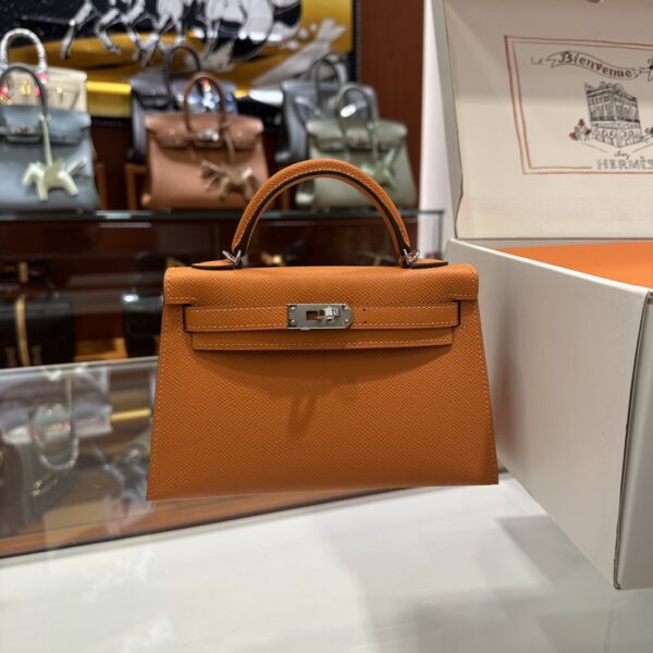 wsxc1774720737842_0-1 Liu Factory Mini Kelly Epsom Leather Orange Silver Hardware 19cm Full Handmade