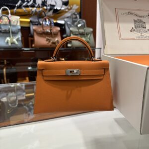 wsxc1774720737842_0 Liu Factory Mini Kelly Epsom Leather Orange Silver Hardware 19cm Full Handmade