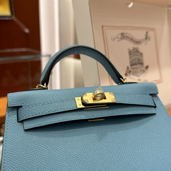 Liu Factory Mini Kelly Epsom Leather Sky Blue Gold Hardware 19cm Full Handmade
