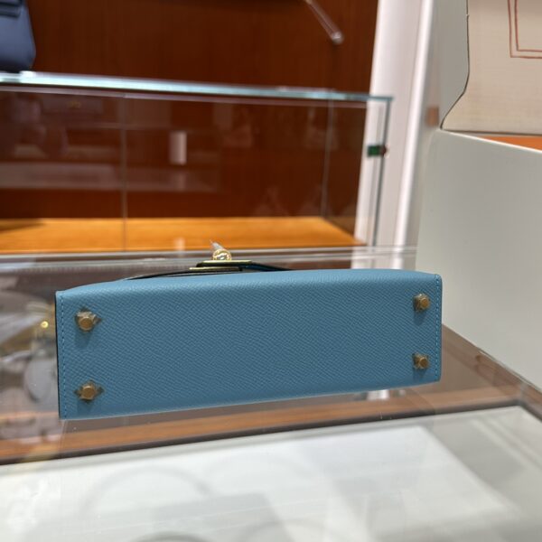 Liu Factory Mini Kelly Epsom Leather Sky Blue Gold Hardware 19cm Full Handmade