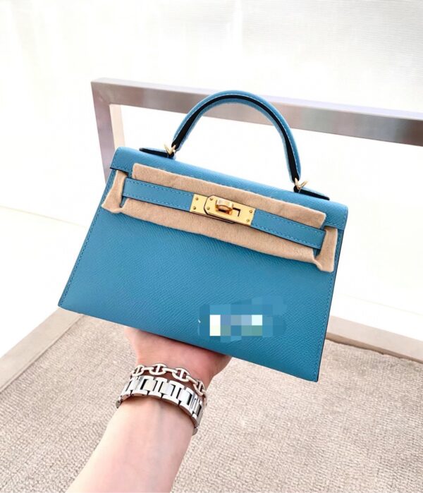 Liu Factory Mini Kelly Epsom Leather Sky Blue Gold Hardware 19cm Full Handmade
