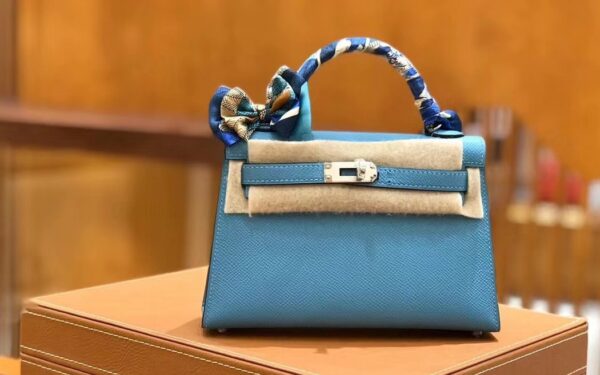 Liu Factory Mini Kelly Epsom Leather Sky Blue Gold Hardware 19cm Full Handmade