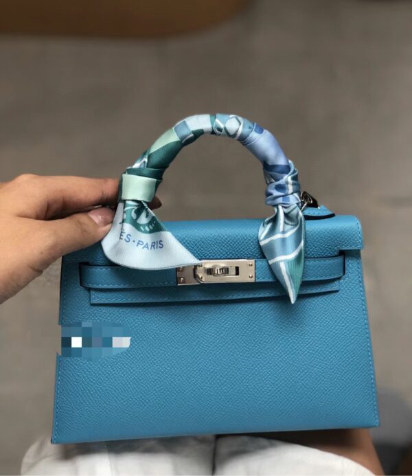 Liu Factory Mini Kelly Epsom Leather Sky Blue Gold Hardware 19cm Full Handmade