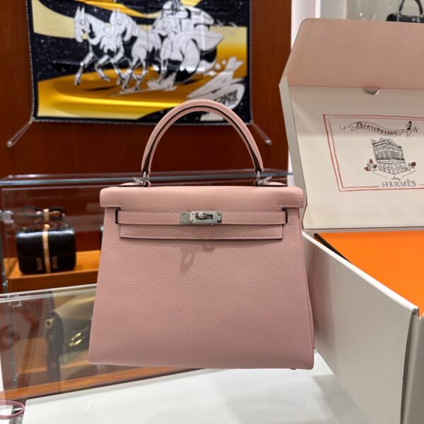Liu Factory Kelly Togo Leather 3Q Sakura Pink Silver Hardware 25cm Full Handmade