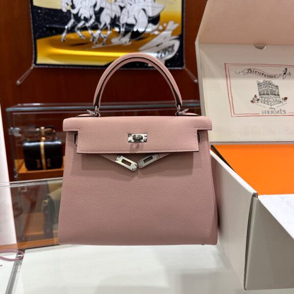 Liu Factory Kelly Togo Leather 3Q Sakura Pink Silver Hardware 25cm Full Handmade