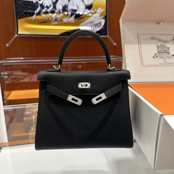Liu Factory Kelly Togo Leather CK89 Black Silver Hardware 25cm Full Handmade