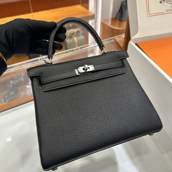 Liu Factory Kelly Togo Leather CK89 Black Silver Hardware 25cm Full Handmade