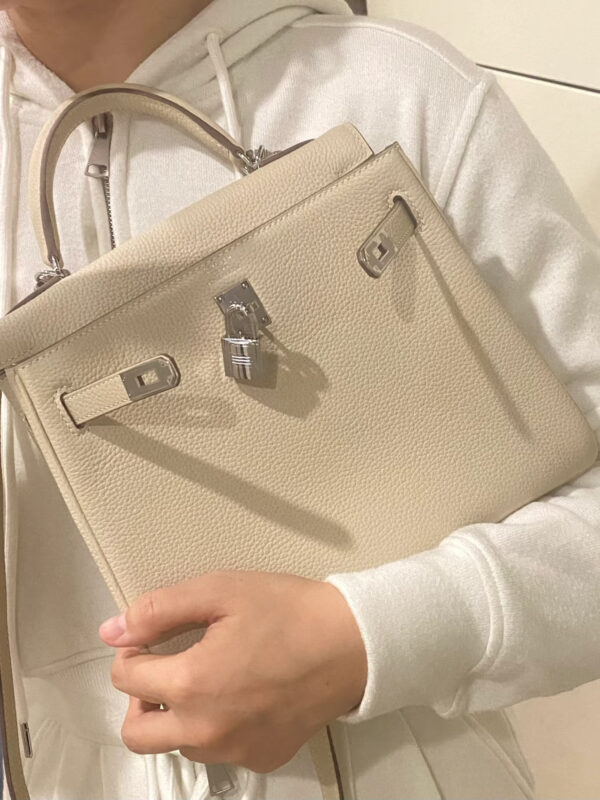 wsxc1778859547246_0 Liu Factory Kelly Togo Leather CK10 Cream White Silver Hardware 25cm Full Handmade