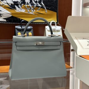 wsxc1779199240695_0 Liu Factory Kelly Swift Leather Linen Blue Silver Hardware 32cm Full Handmade