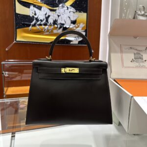 wsxc1779199346473_0 Liu Factory Kelly Shiny Box Leather Ebony Color Gold Hardware 28cm Full Handmade