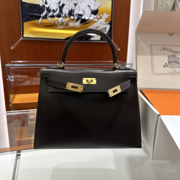 wsxc1779199346473_1 Liu Factory Kelly Shiny Box Leather Ebony Color Gold Hardware 28cm Full Handmade