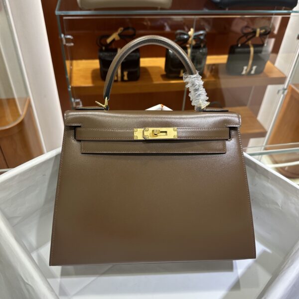 wsxc1779199378204_0 Liu Factory Kelly Shiny Box Leather Caramel Coffee Gold Hardware 28cm Full Handmade