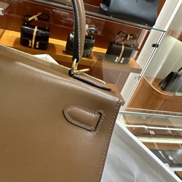 wsxc1779199378204_8 Liu Factory Kelly Shiny Box Leather Caramel Coffee Gold Hardware 28cm Full Handmade